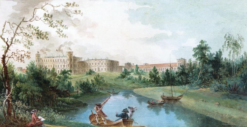 Одно из самых ранних изображений Гатчинского Дворца.
Парк ещё только формируется.