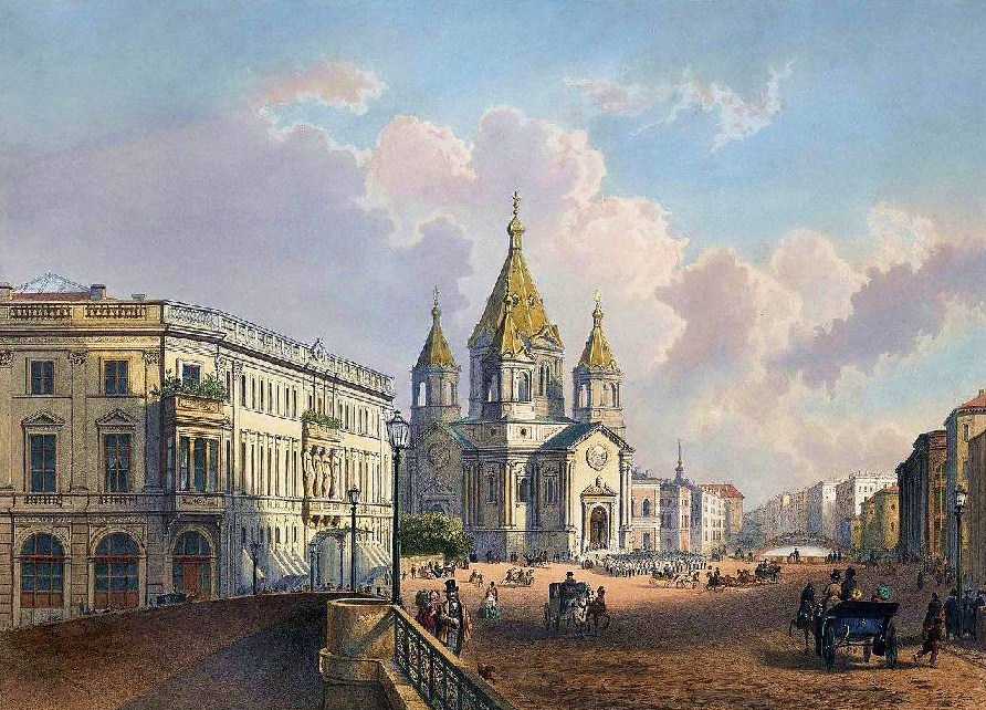 Церковь Благовещения в XIX веке, литография по рисунку И. Шарлеманя