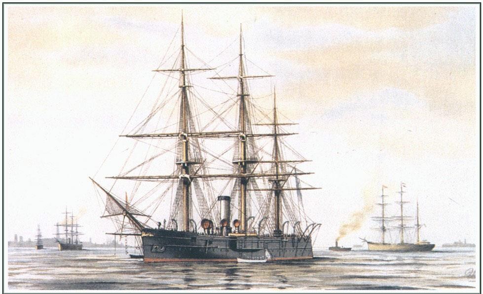 Полуброненосный фрегат «Герцог Эдинбургский». Картина В.В. Игнациуса